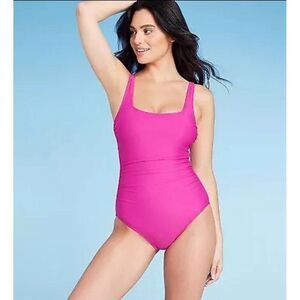 Women's Square Neck Medium Coverage One Piece Swimsuit - Shade & Shore Pink S